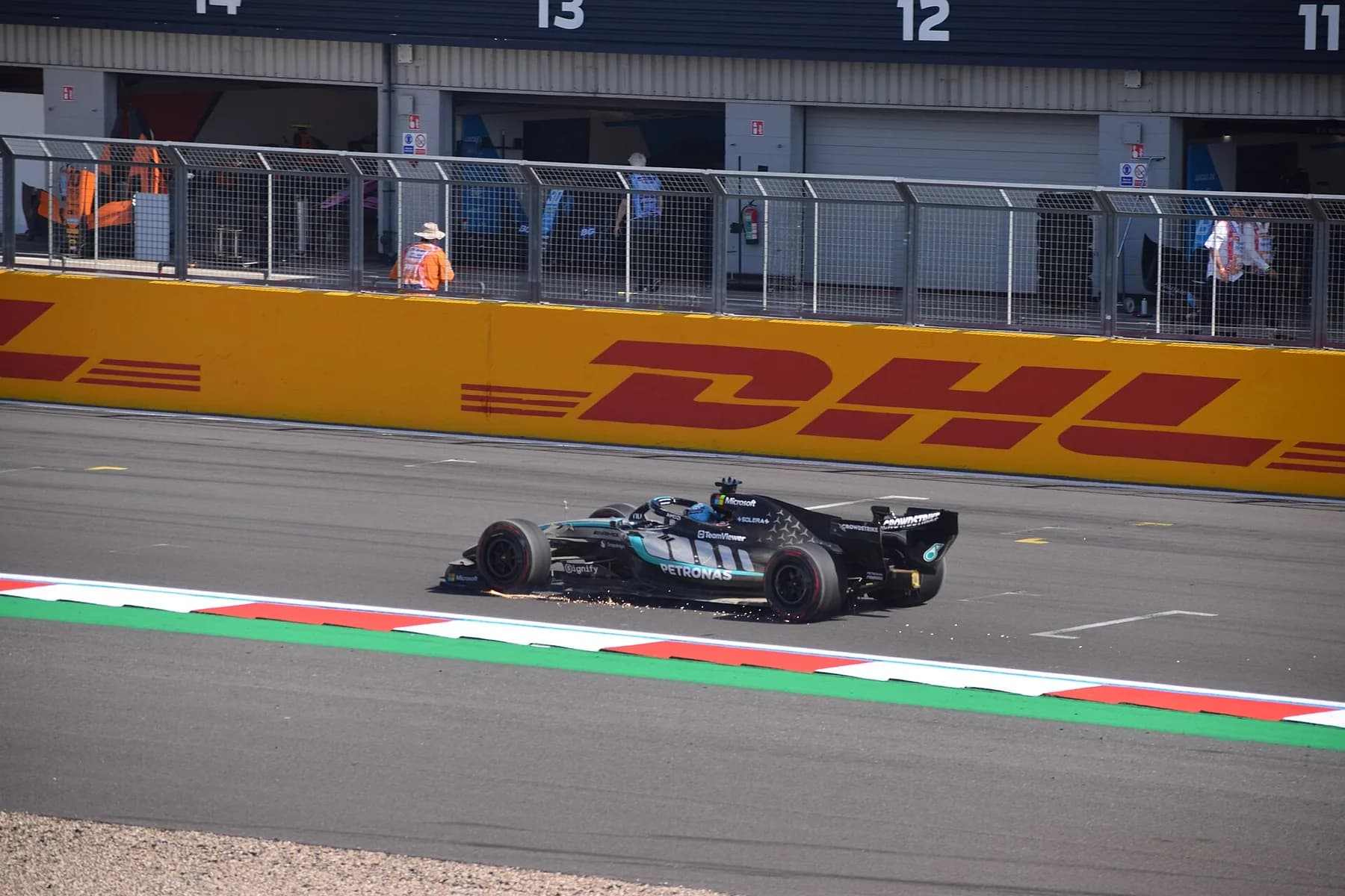 George Russell's 2026 Mercedes throws sparks at Silverstone