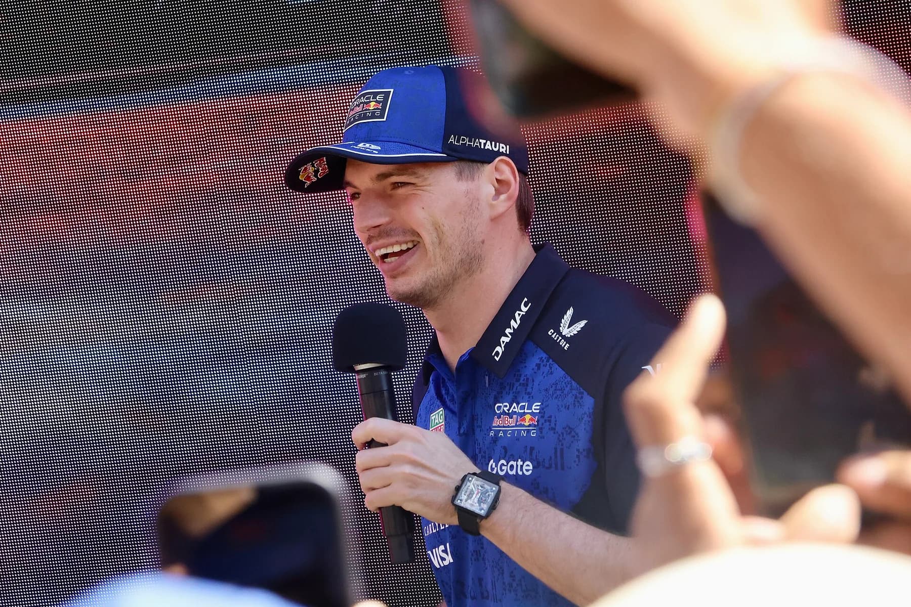 Max Verstappen at the Red Bull Fan Zone on Crown Riverwalk during the 2026 Australian Grand Prix weekend.