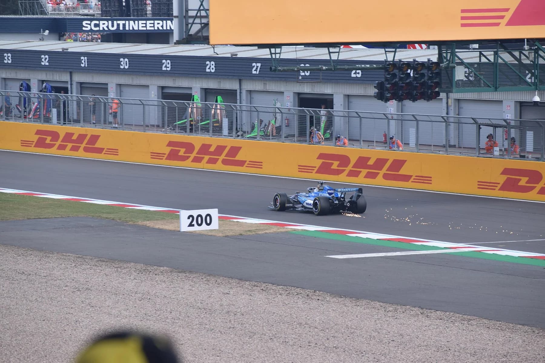Albon throws sparks at Silverstone. Photographed during the 2026 British Grand Prix weekend.
